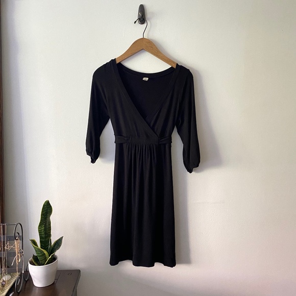 A-Line Faux Wrap Dress - Black - Picture 1 of 6